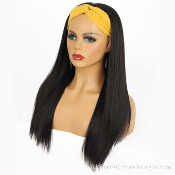 Aisi Beauty Amazon Hot Selling Easy Wearing Long Silky Straight Natural All Back Black Adjustable Headband Brown Wig